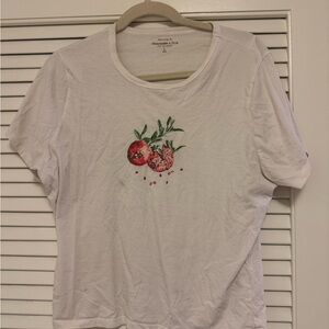 Abercrombie & Fitch White Tee with Pomegranate Illustration